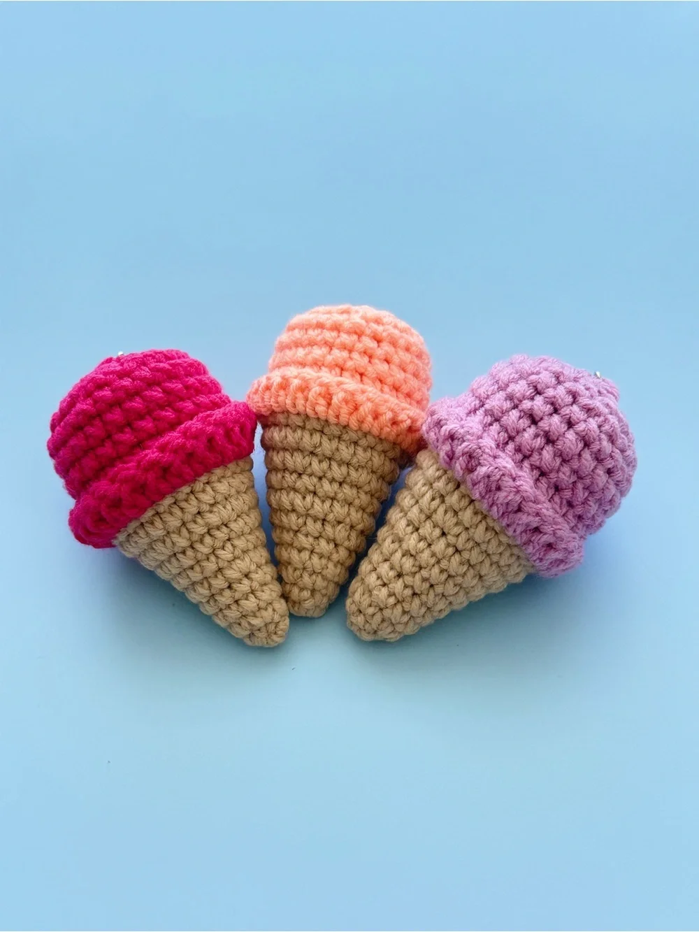 Handmade Fuchsia Pink Crochet Ice Cream Cone Keychain for Kids